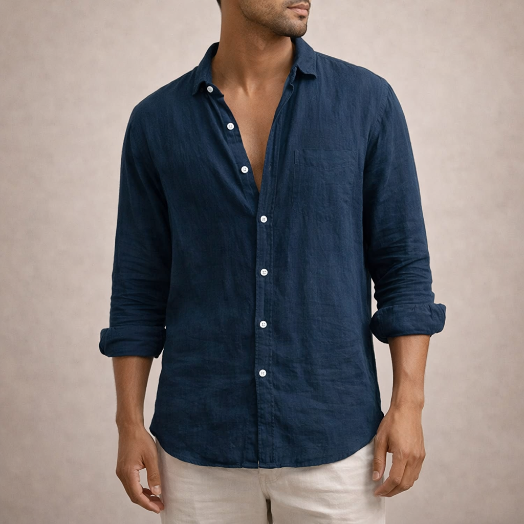 LIAM™ | Open-Collar Linen Shirt