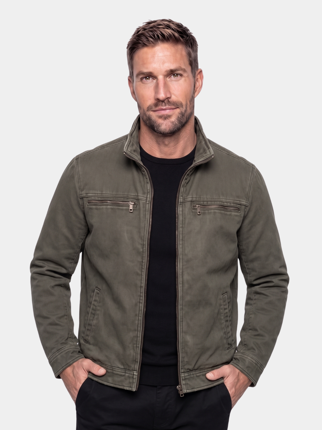 LIAM™ | Valmont Vintage Olive Field Jacket - Cross & Crown
