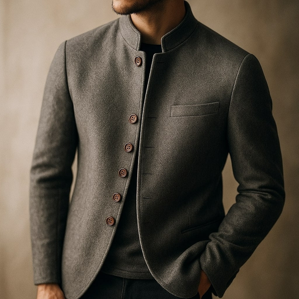 LIAM™ | WOOL JACKET WITH STRAIGHT COLLAR