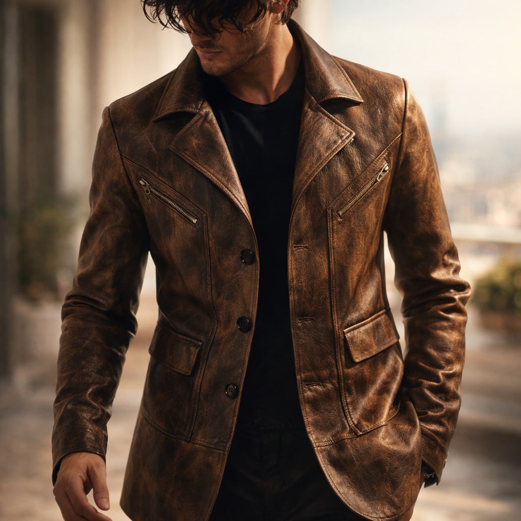 LIAM™ | Men's Structured Leather Panel Coat