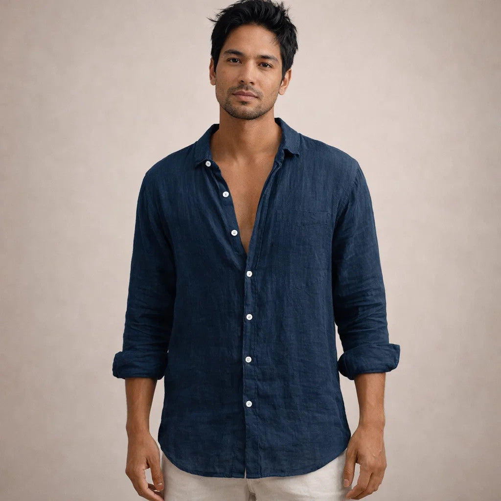 LIAM™ | Open-Collar Linen Shirt