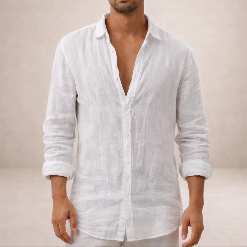 LIAM™ | Open-Collar Linen Shirt