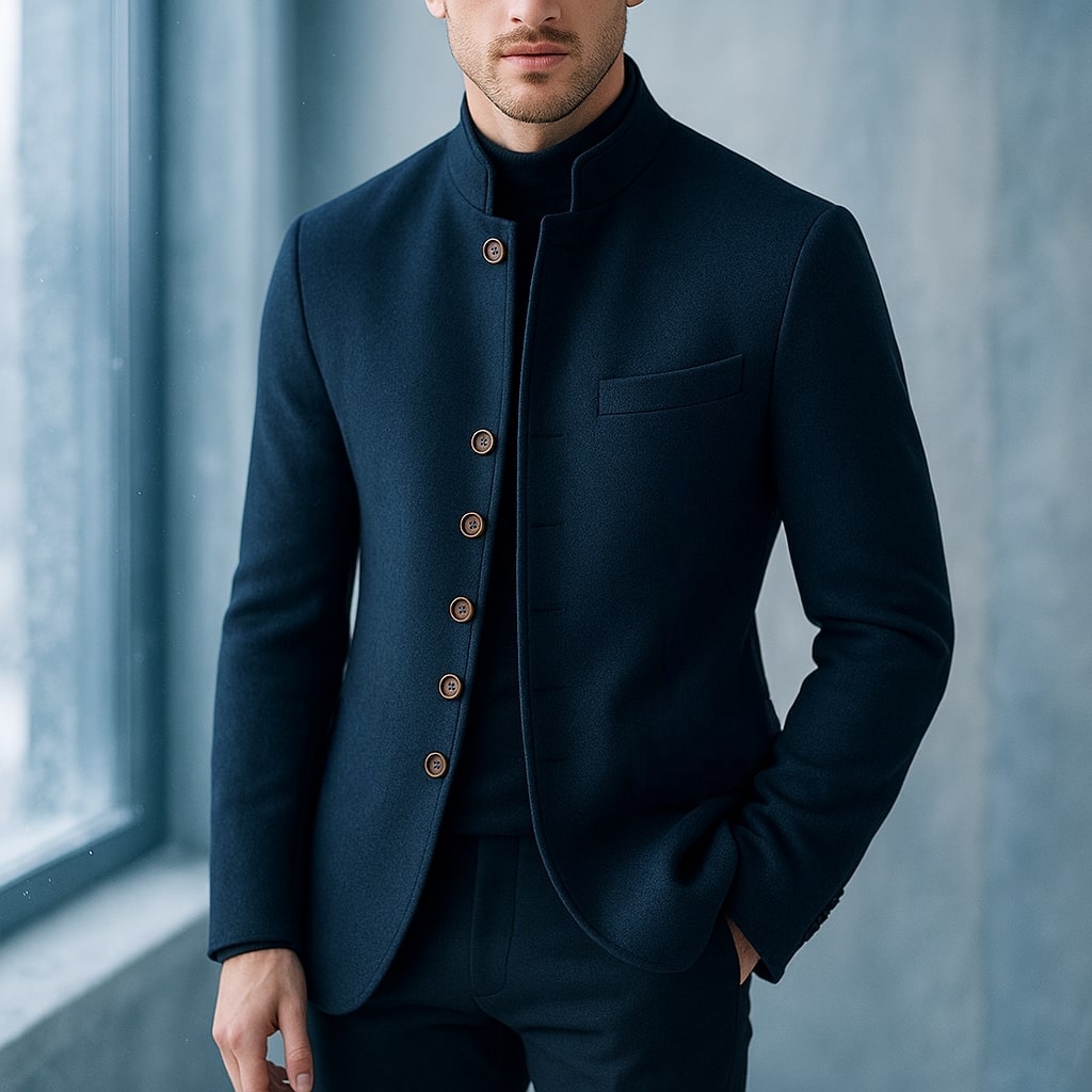 LIAM™ | WOOL JACKET WITH STRAIGHT COLLAR