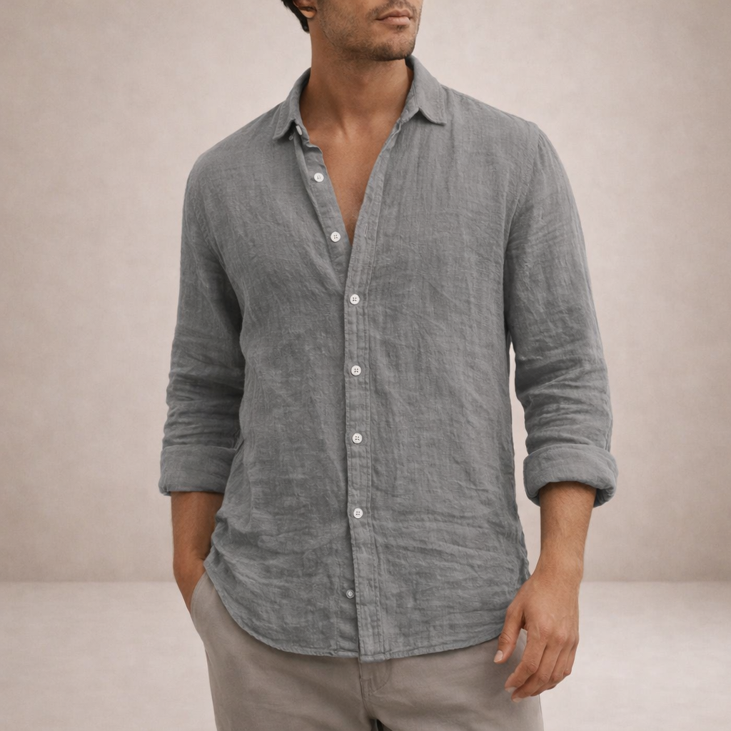 LIAM™ | Open-Collar Linen Shirt