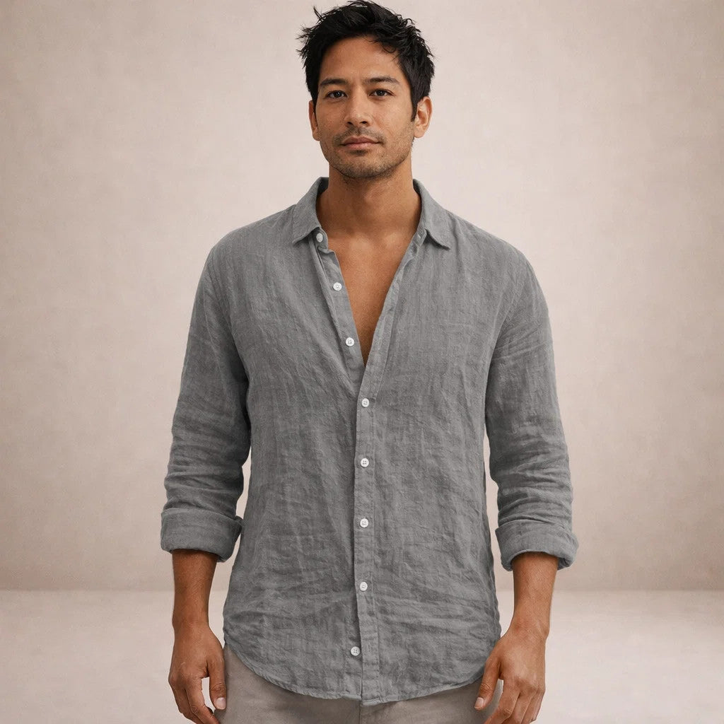 LIAM™ | Open-Collar Linen Shirt