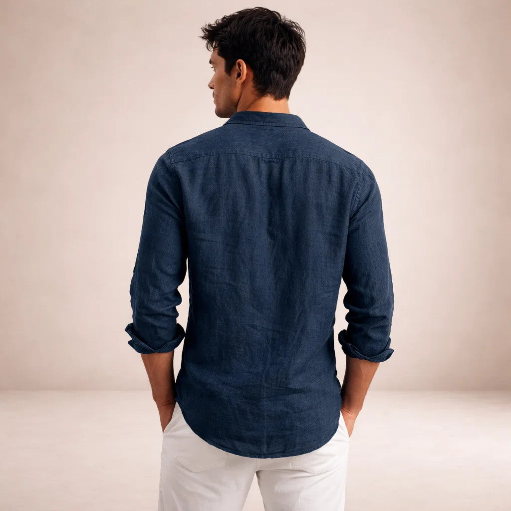 LIAM™ | Open-Collar Linen Shirt