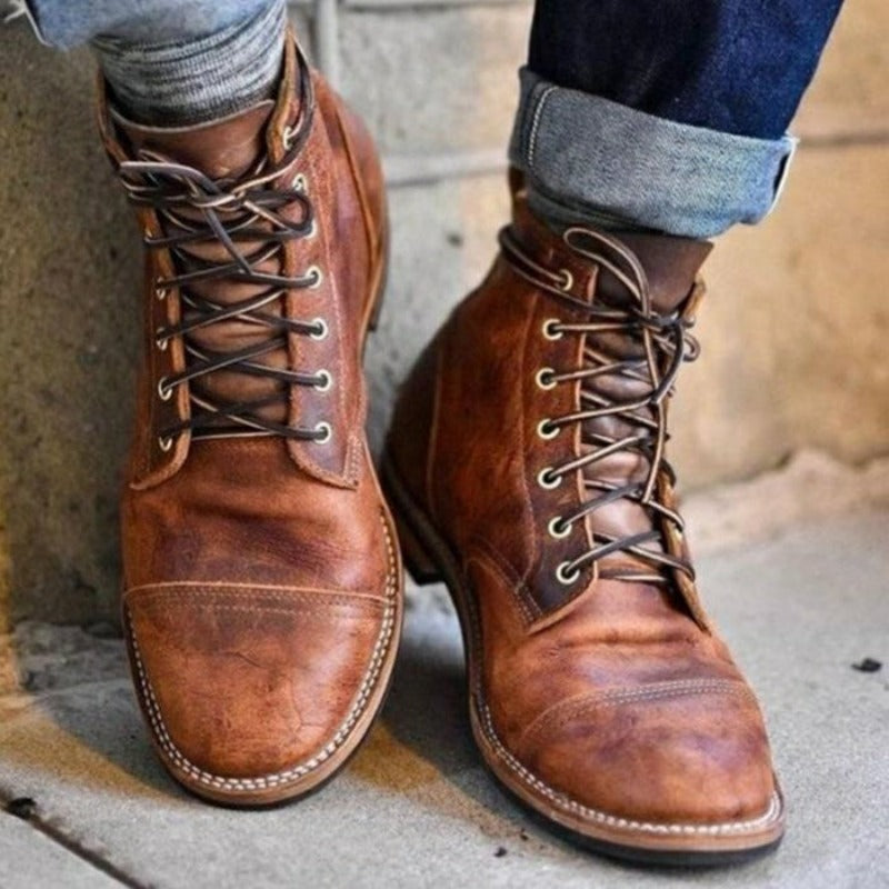 LIAM™ | Distressed Leather Lace-Up Work Boots