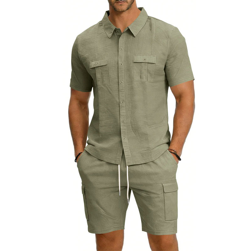 LIAM™ | Men's Utility Pocket Shirt Shorts Set