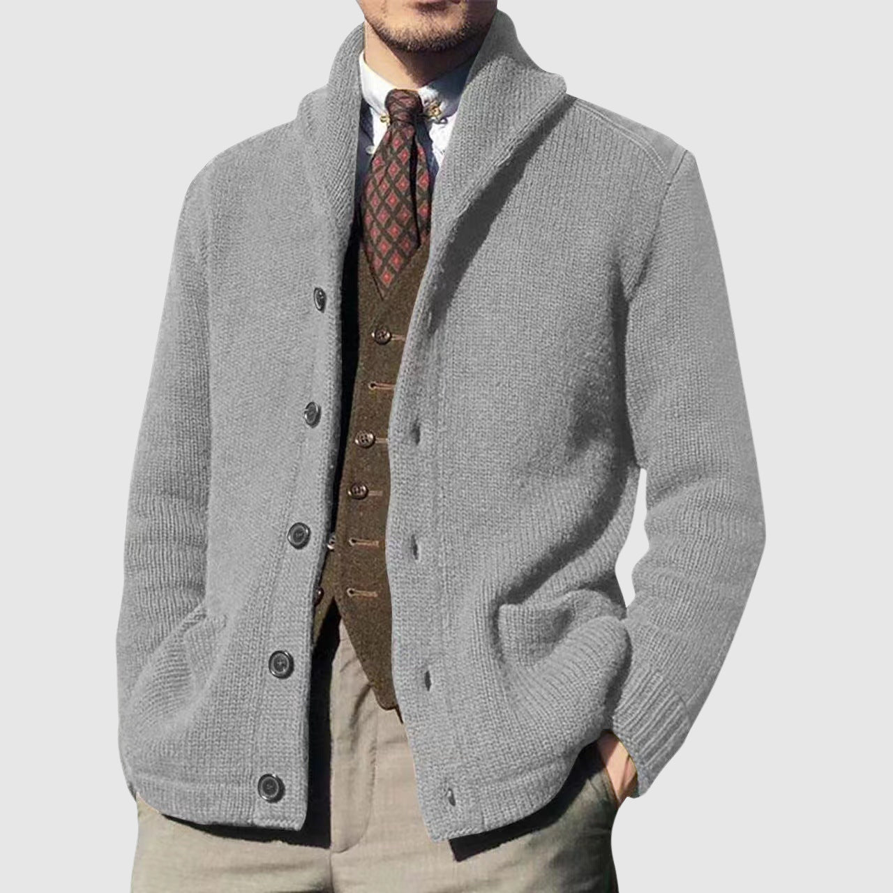 LIAM™ | Men's Lapel Collar Knit Cardigan