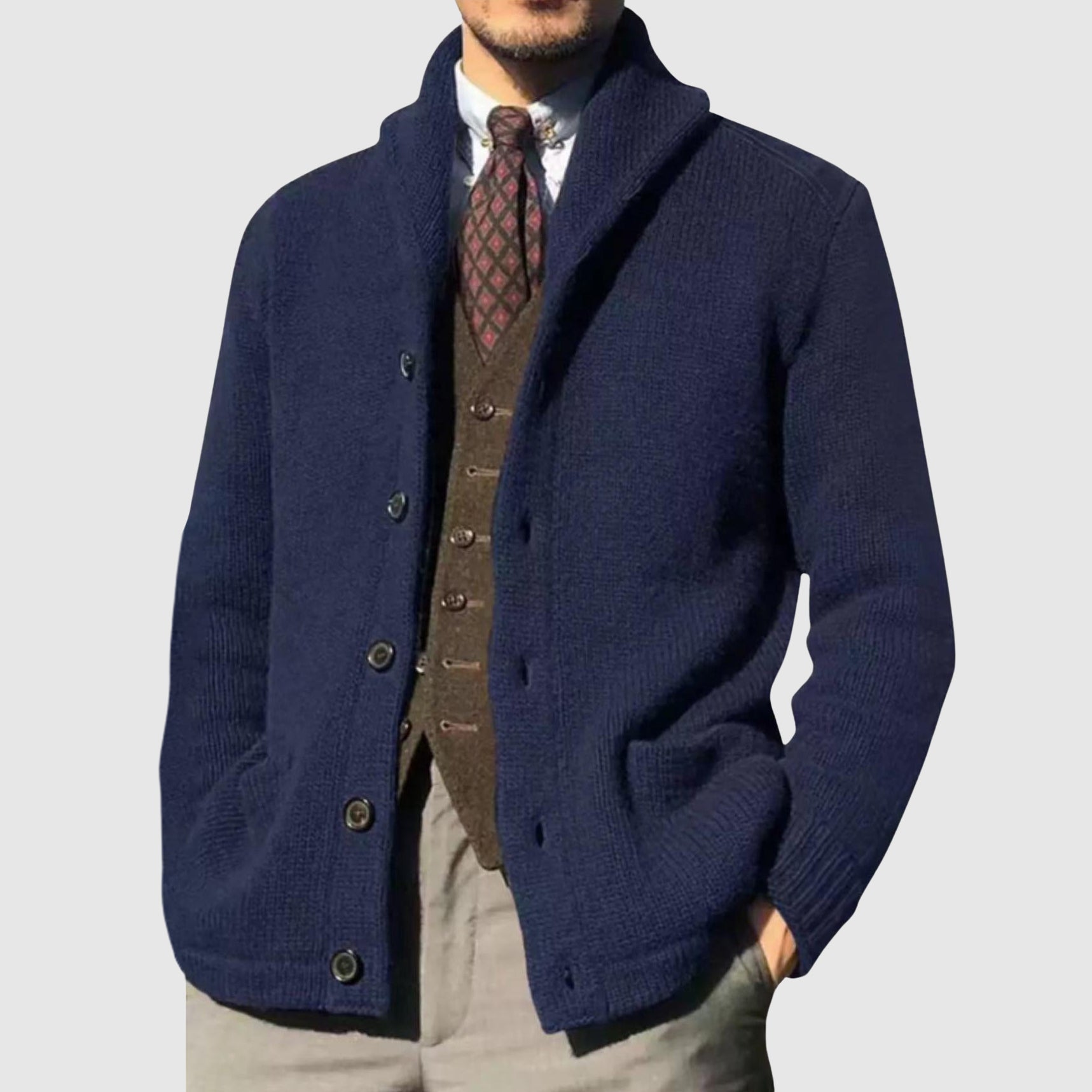 LIAM™ | Men's Lapel Collar Knit Cardigan