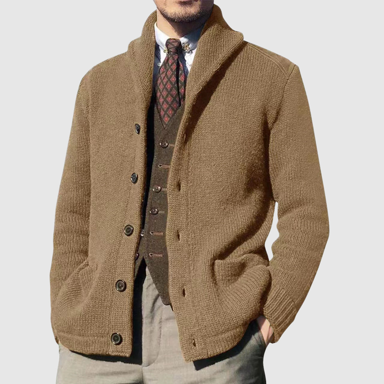 LIAM™ | Men's Lapel Collar Knit Cardigan