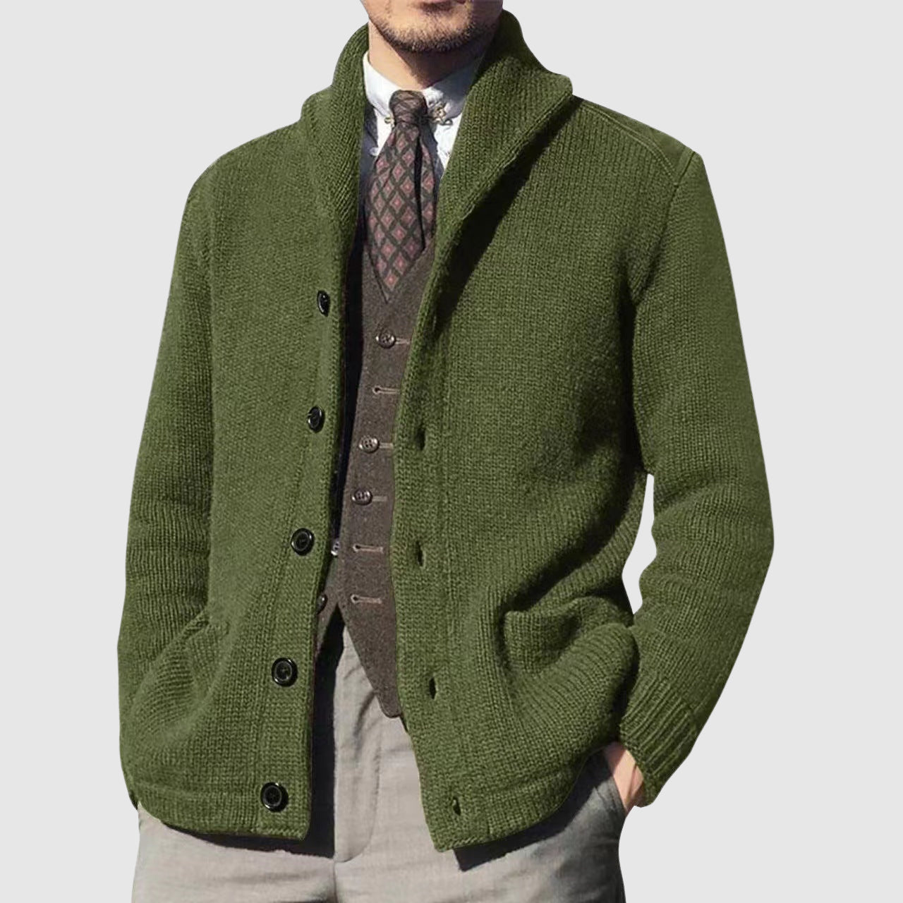 LIAM™ | Men's Lapel Collar Knit Cardigan