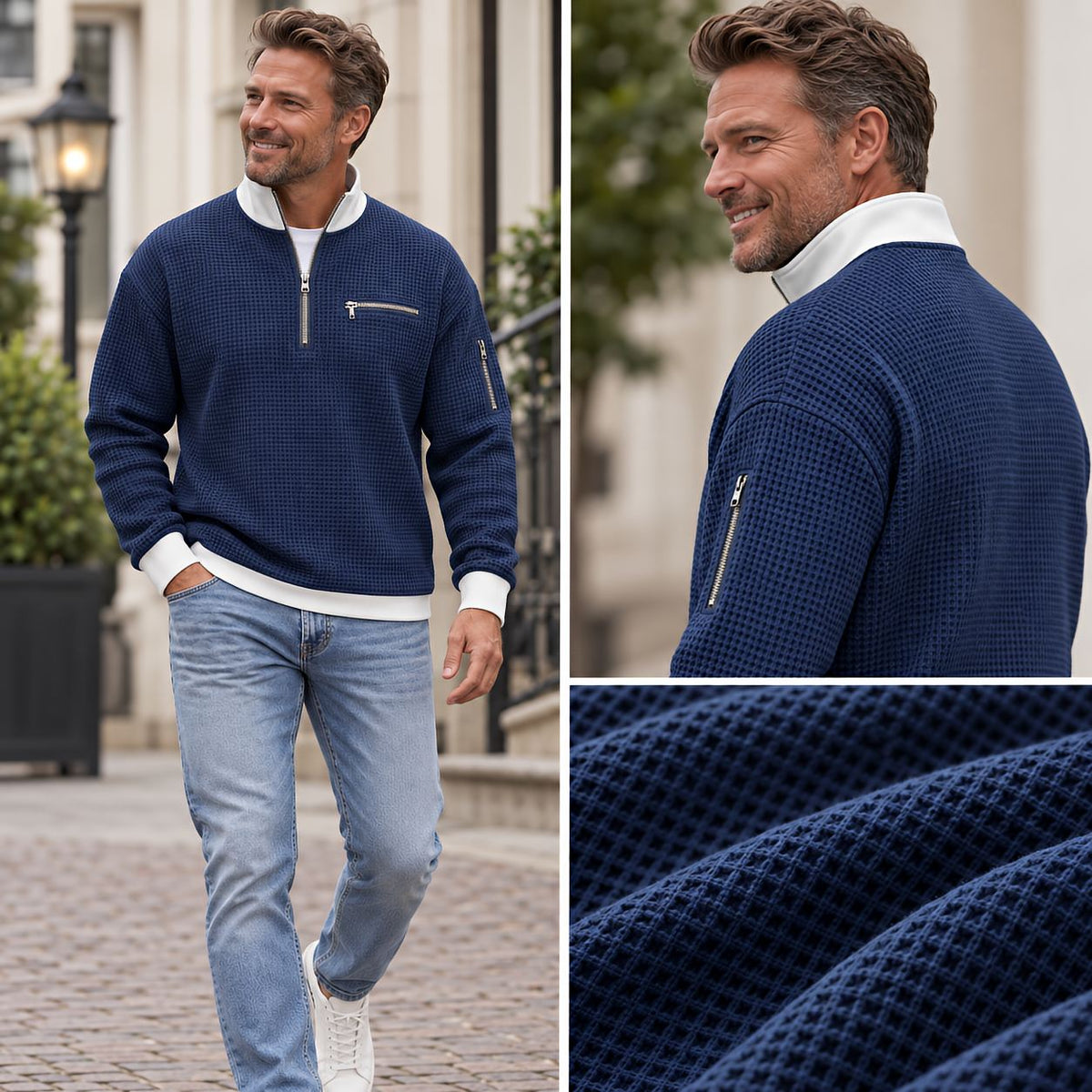 LIAM™ | Sweater | Waffle-Knit Sweater with Half-Zip