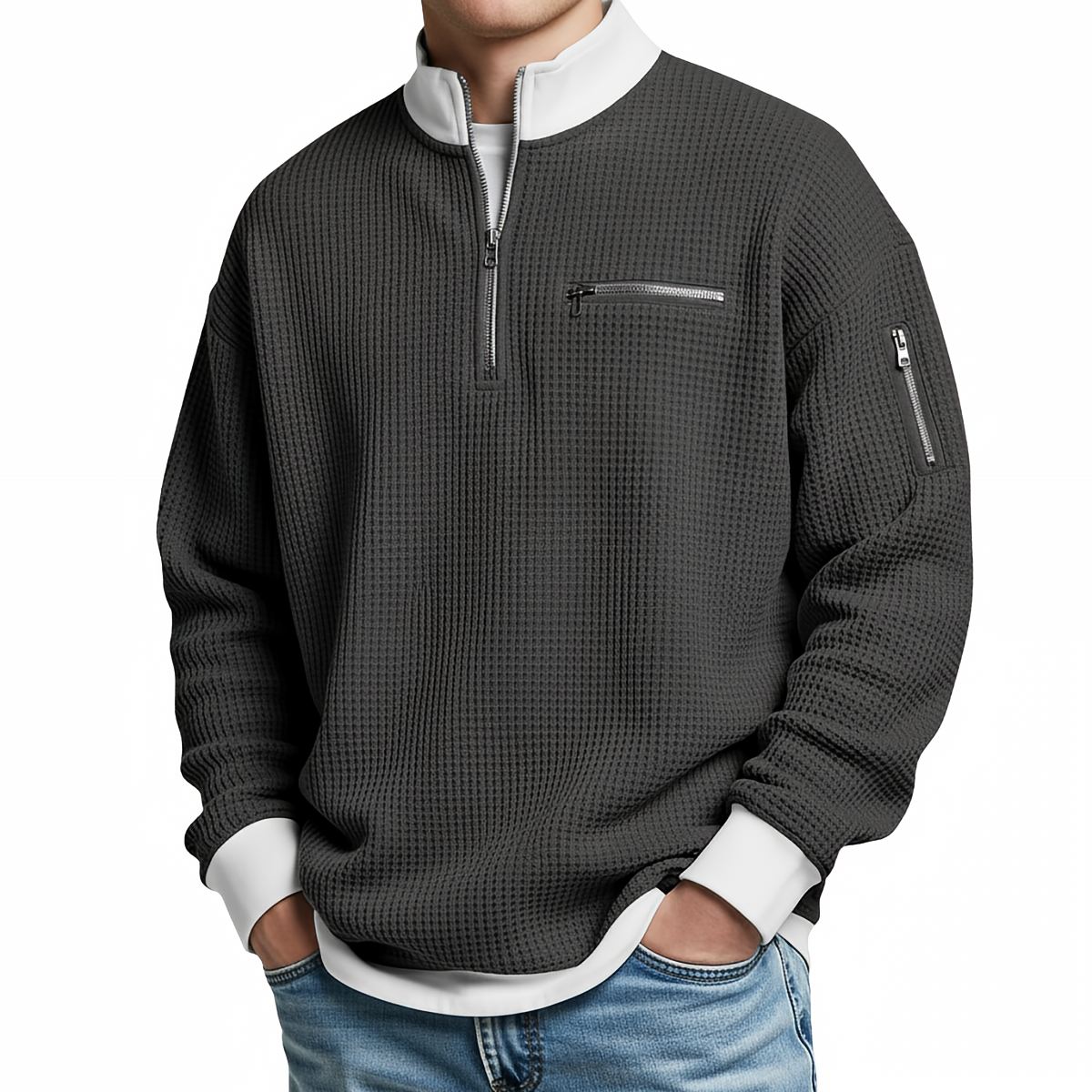 LIAM™ | Sweater | Waffle-Knit Sweater with Half-Zip