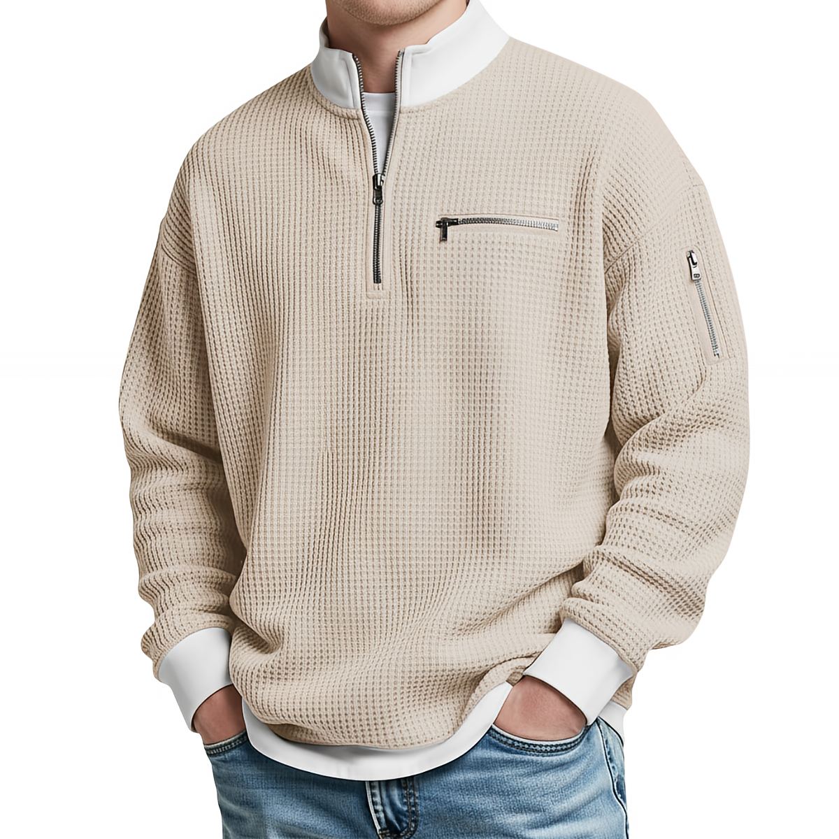 LIAM™ | Sweater | Waffle-Knit Sweater with Half-Zip