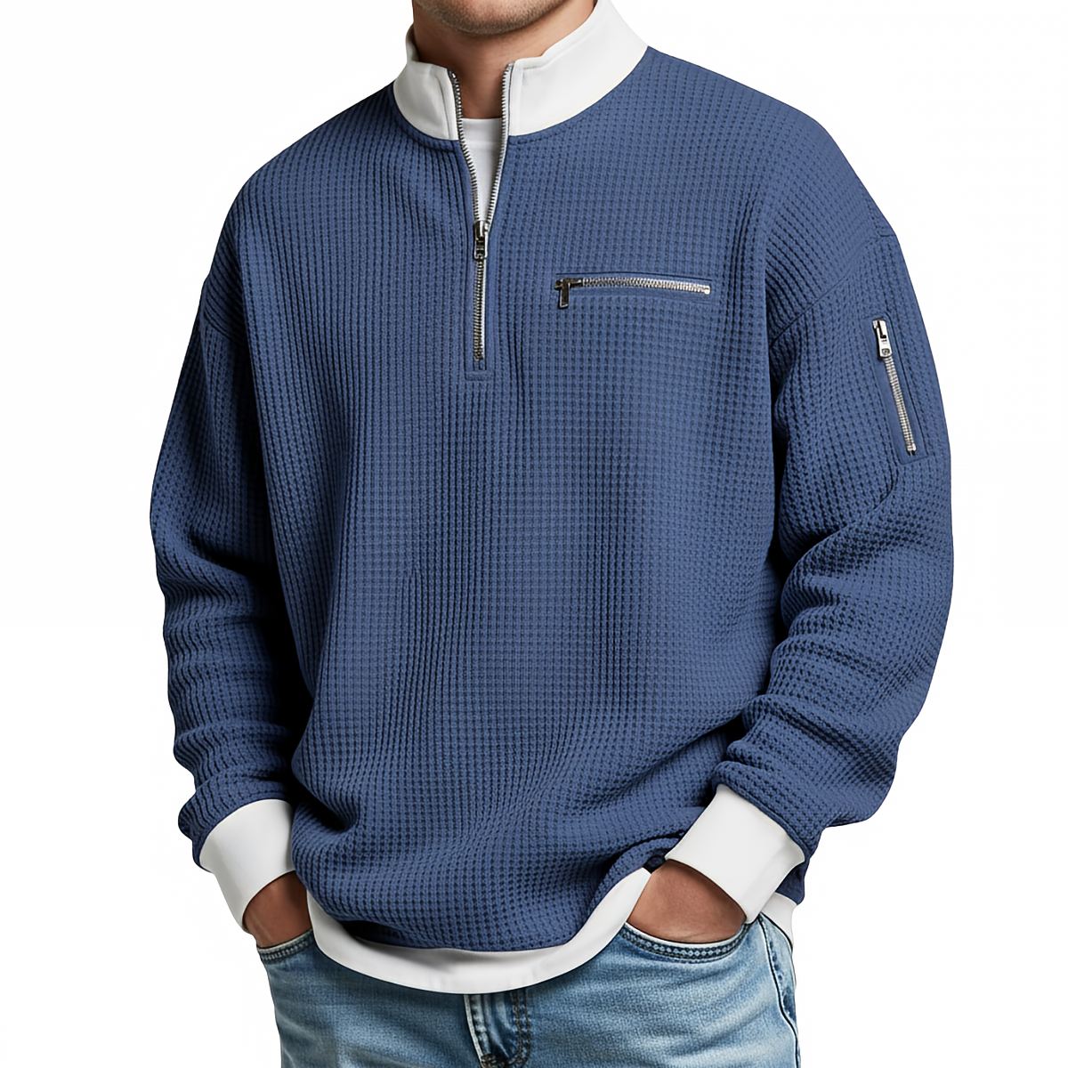 LIAM™ | Sweater | Waffle-Knit Sweater with Half-Zip