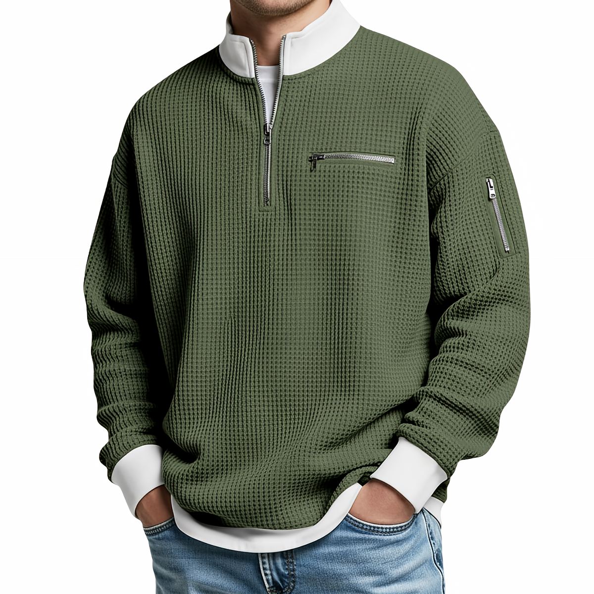 LIAM™ | Sweater | Waffle-Knit Sweater with Half-Zip