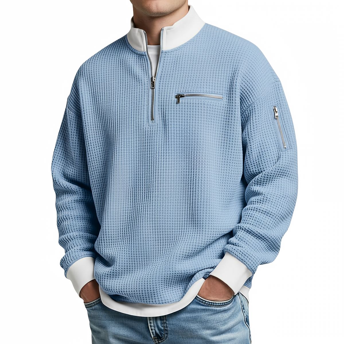 LIAM™ | Sweater | Waffle-Knit Sweater with Half-Zip