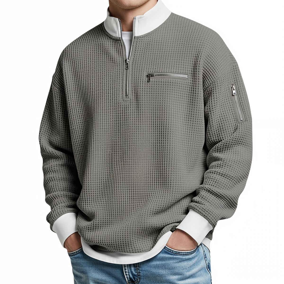 LIAM™ | Sweater | Waffle-Knit Sweater with Half-Zip