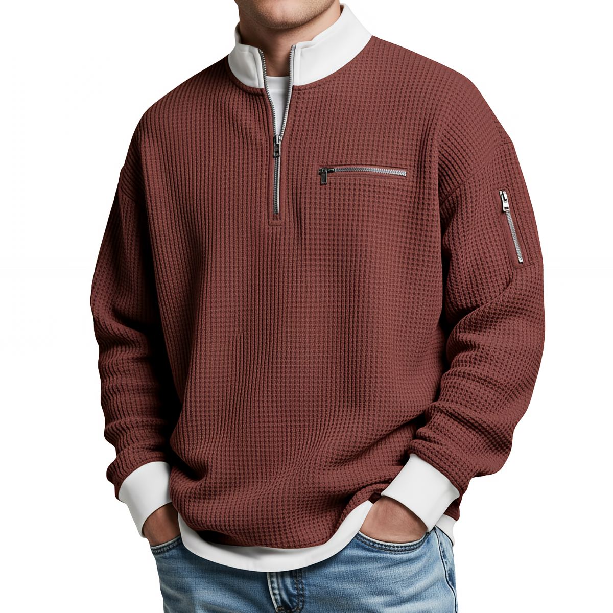LIAM™ | Sweater | Waffle-Knit Sweater with Half-Zip