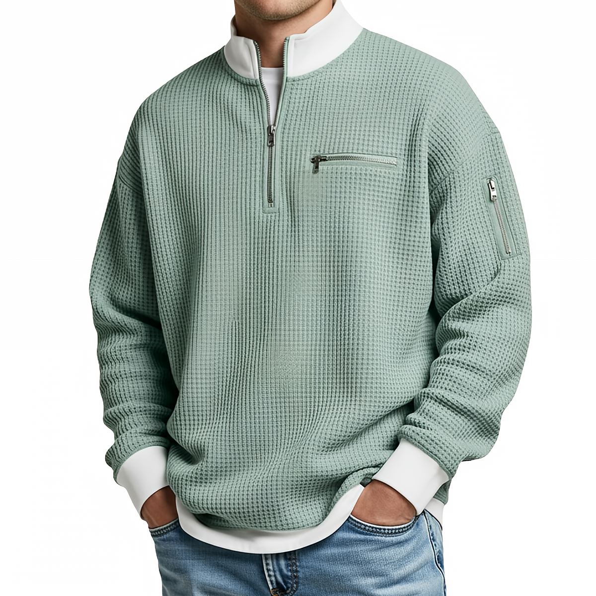 LIAM™ | Sweater | Waffle-Knit Sweater with Half-Zip
