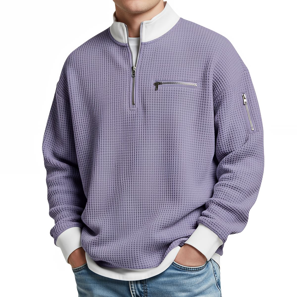 LIAM™ | Sweater | Waffle-Knit Sweater with Half-Zip