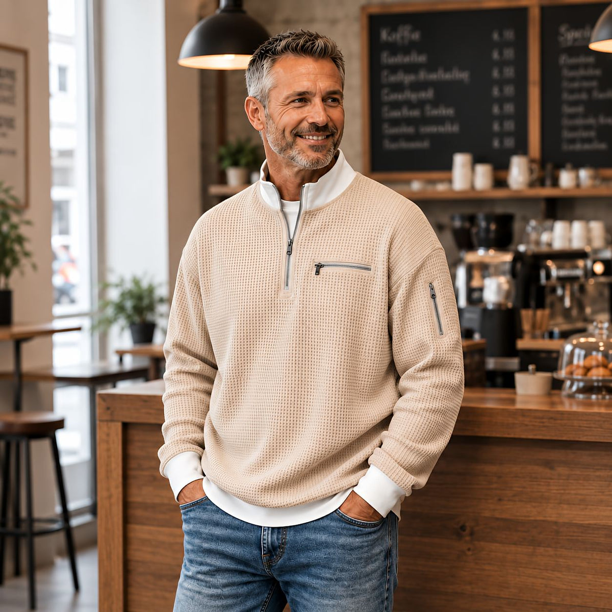 LIAM™ | Sweater | Waffle-Knit Sweater with Half-Zip