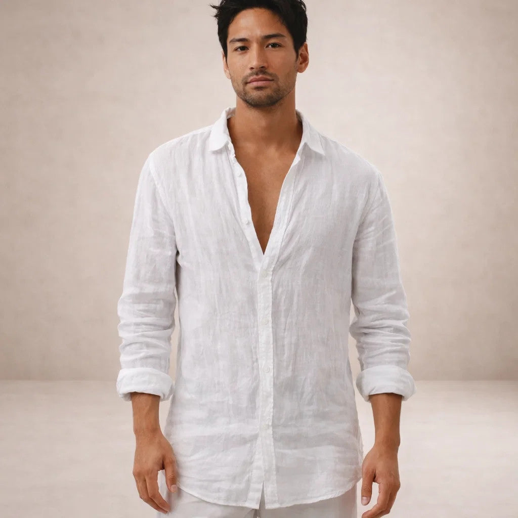 LIAM™ | Open-Collar Linen Shirt