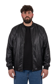 LIAM™ | Black Faux Leather Cobain Bomber Jacket for Men in Plus Sizes