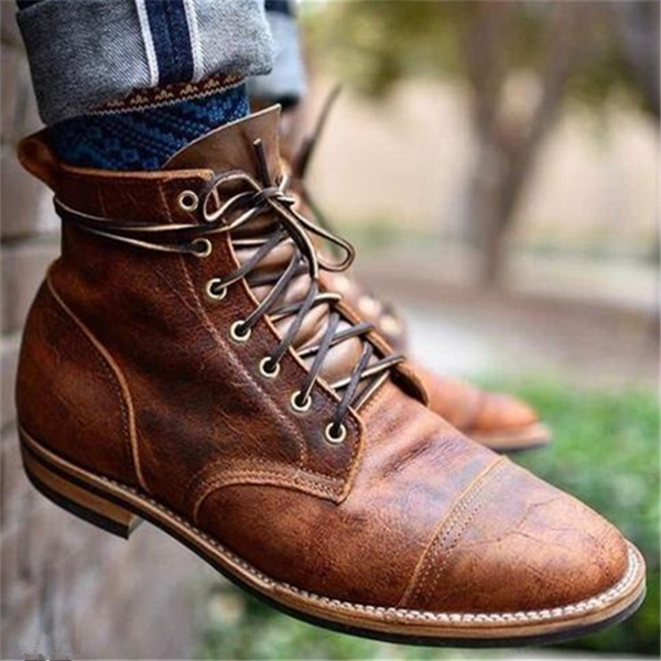 LIAM™ | Distressed Leather Lace-Up Work Boots