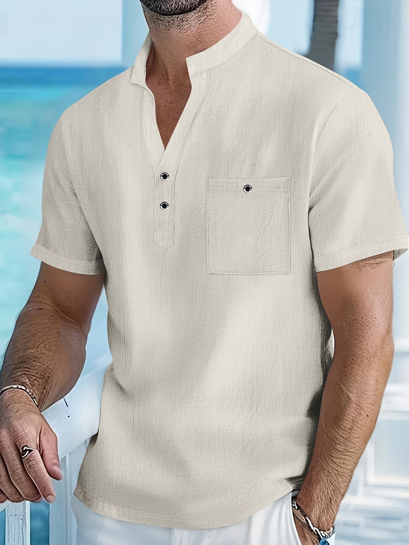 LIAM™ | Men's Linen Henley Shirt