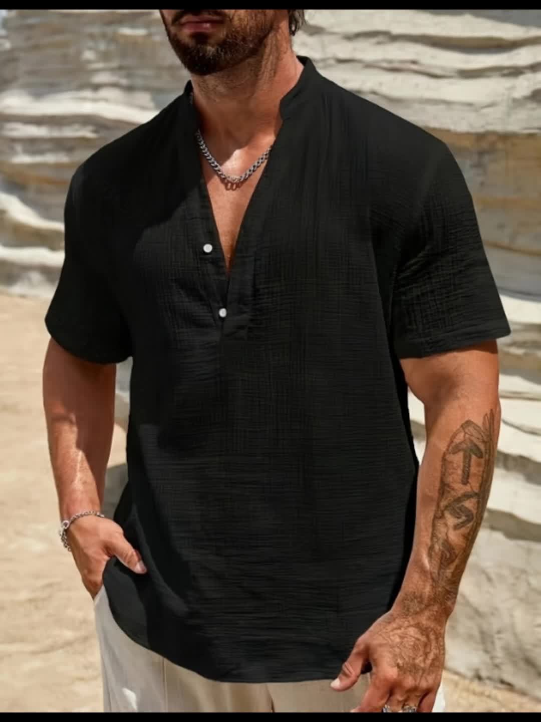 LIAM™ | Men's Linen V-Neck Shirt