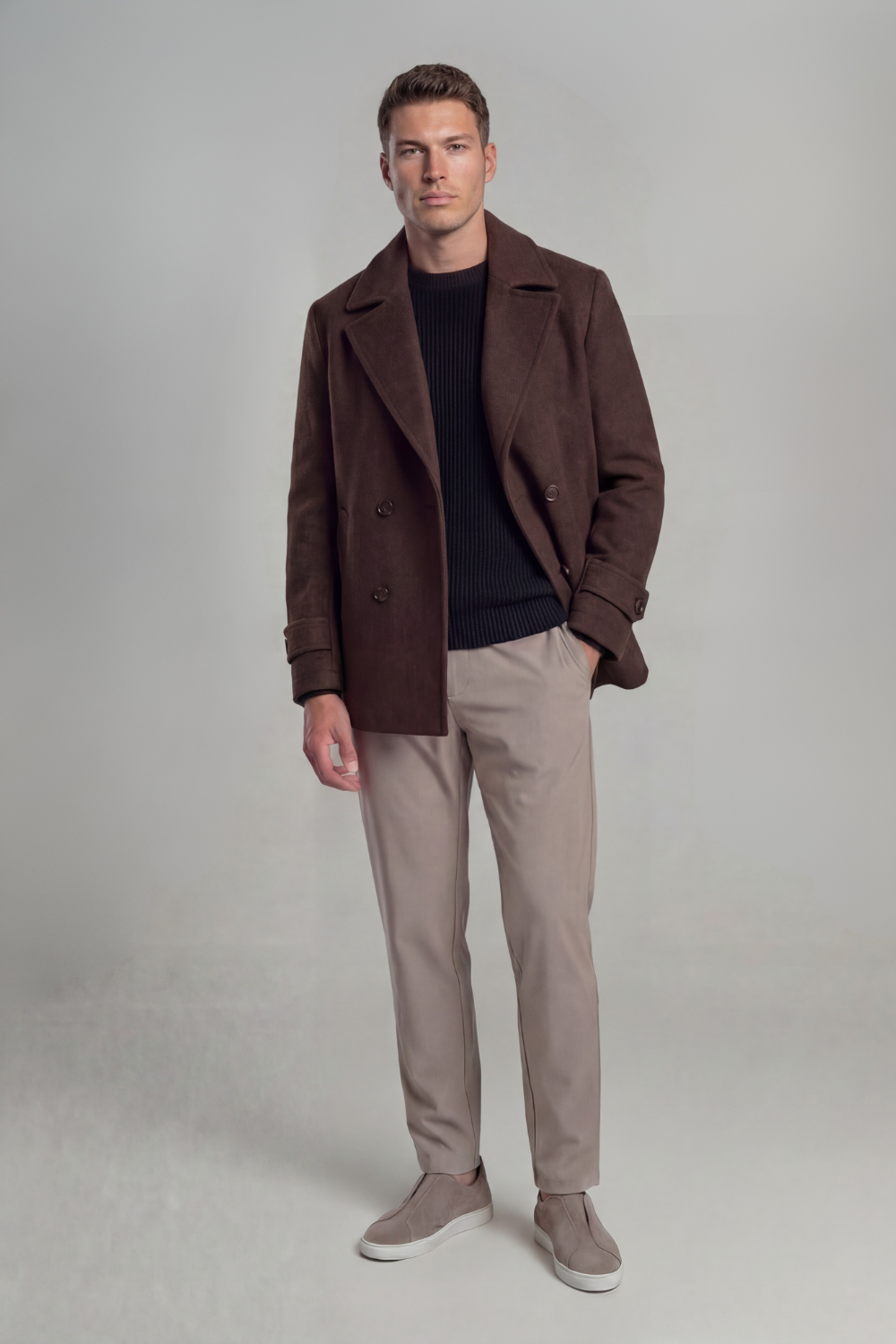 LIAM™ | Brown Wool Peacoat
