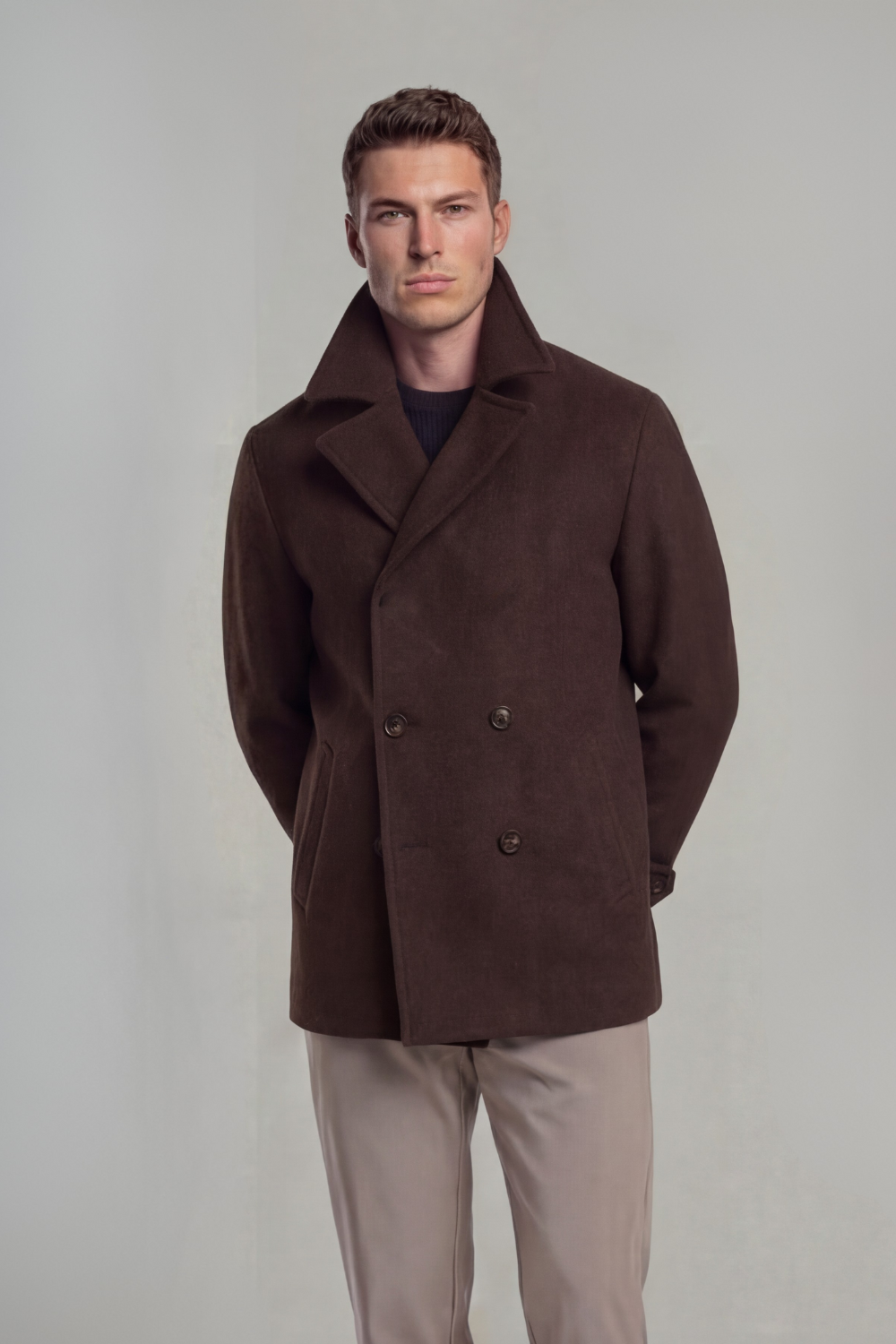LIAM™ | Brown Wool Peacoat
