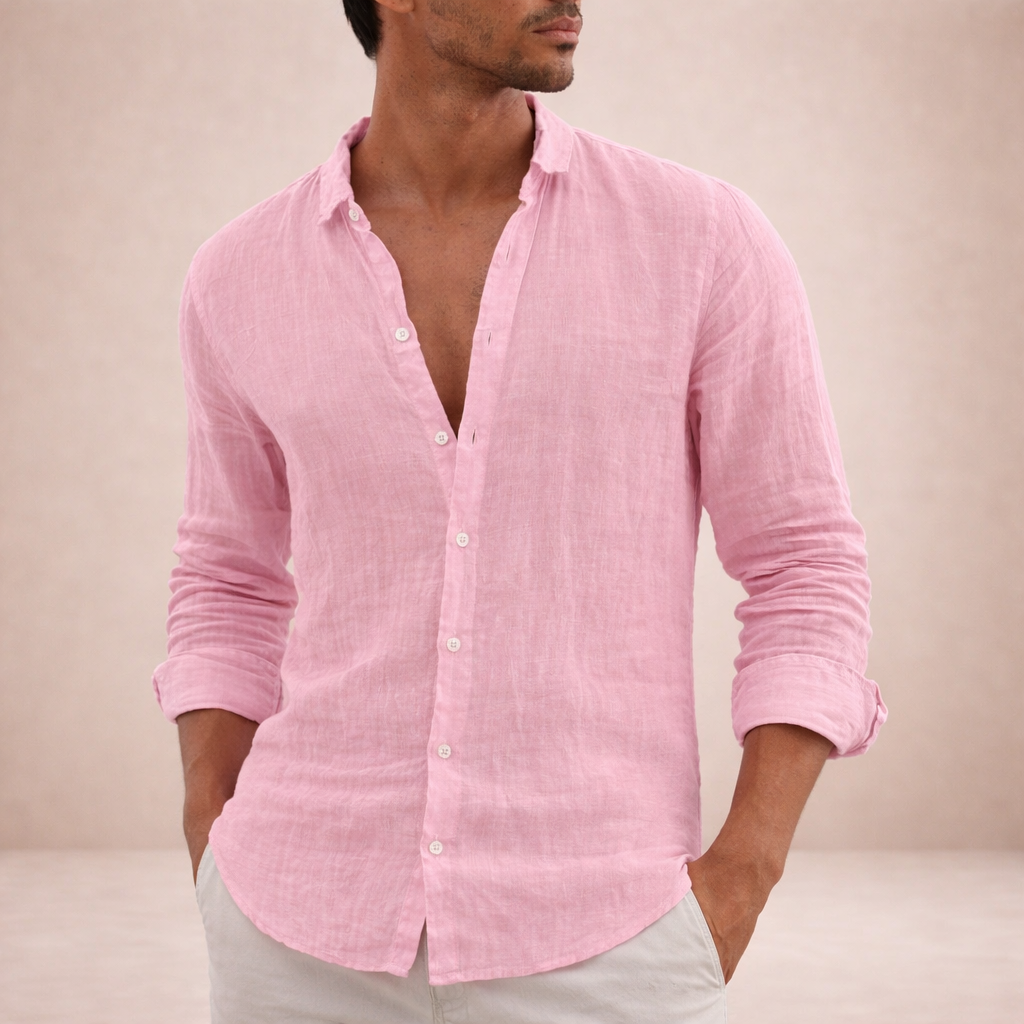 LIAM™ | Open-Collar Linen Shirt