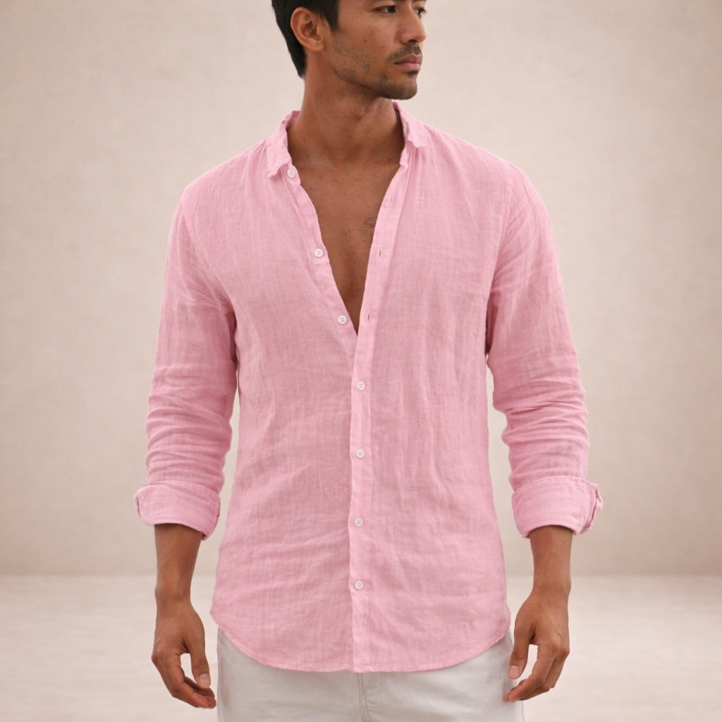 LIAM™ | Open-Collar Linen Shirt