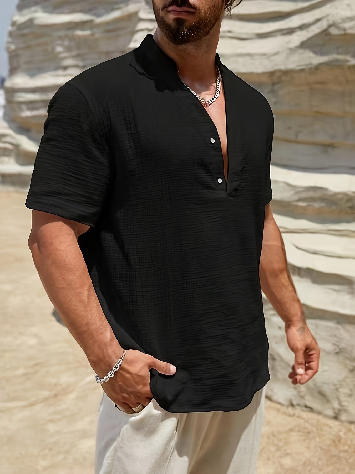 LIAM™ | Men's Linen V-Neck Shirt