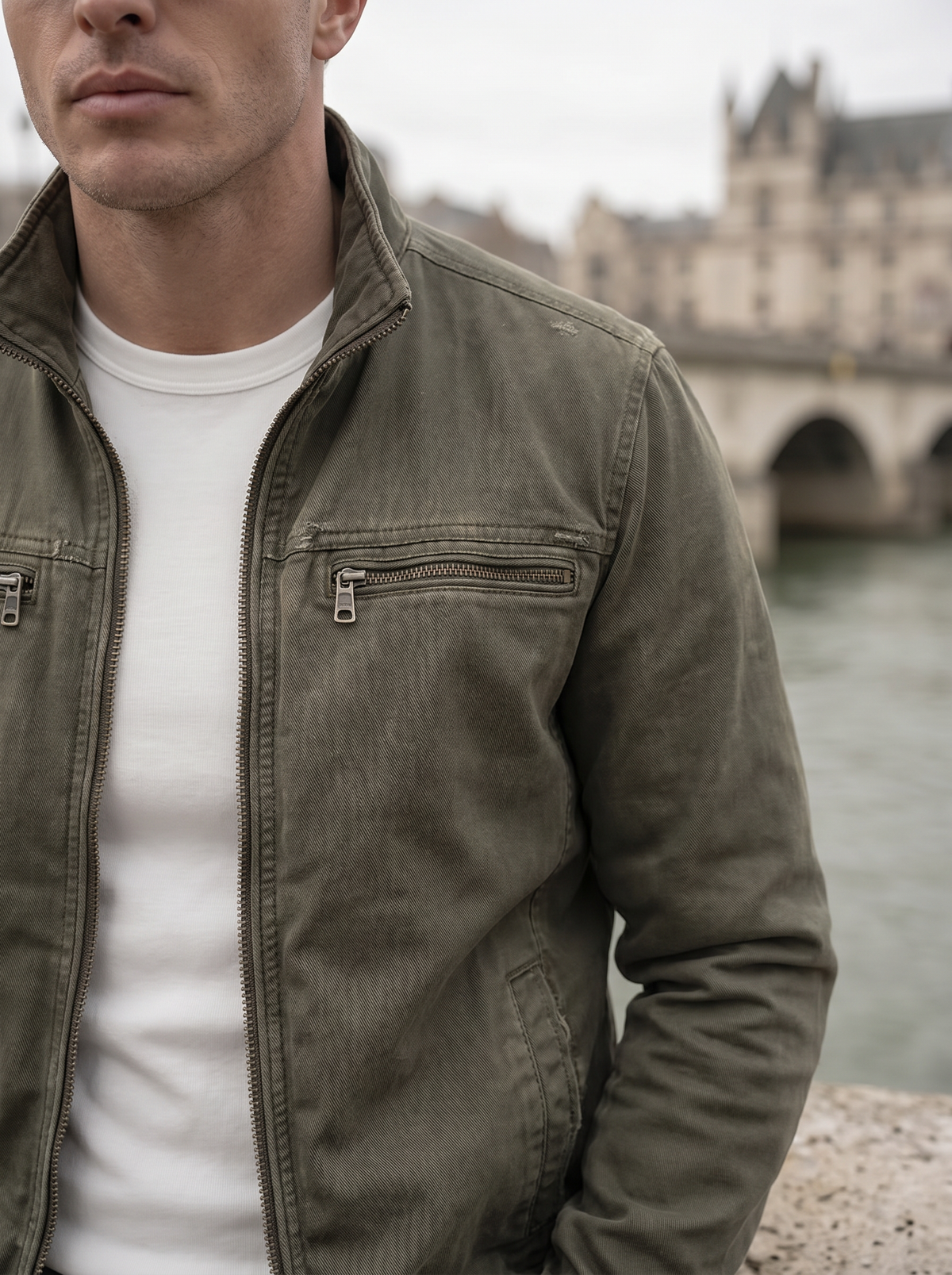 LIAM™ | Valmont Vintage Olive Field Jacket - Cross & Crown