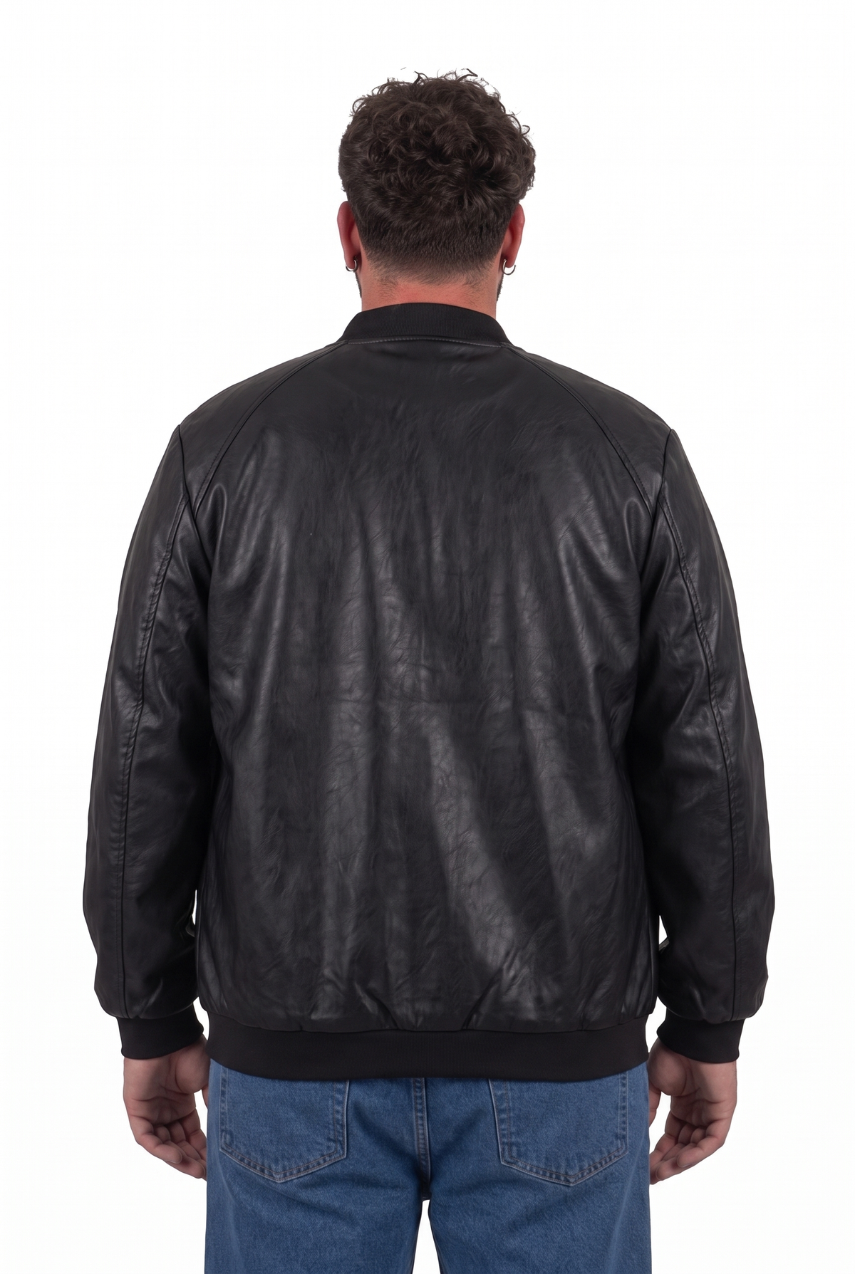 LIAM™ | Black Faux Leather Cobain Bomber Jacket for Men in Plus Sizes