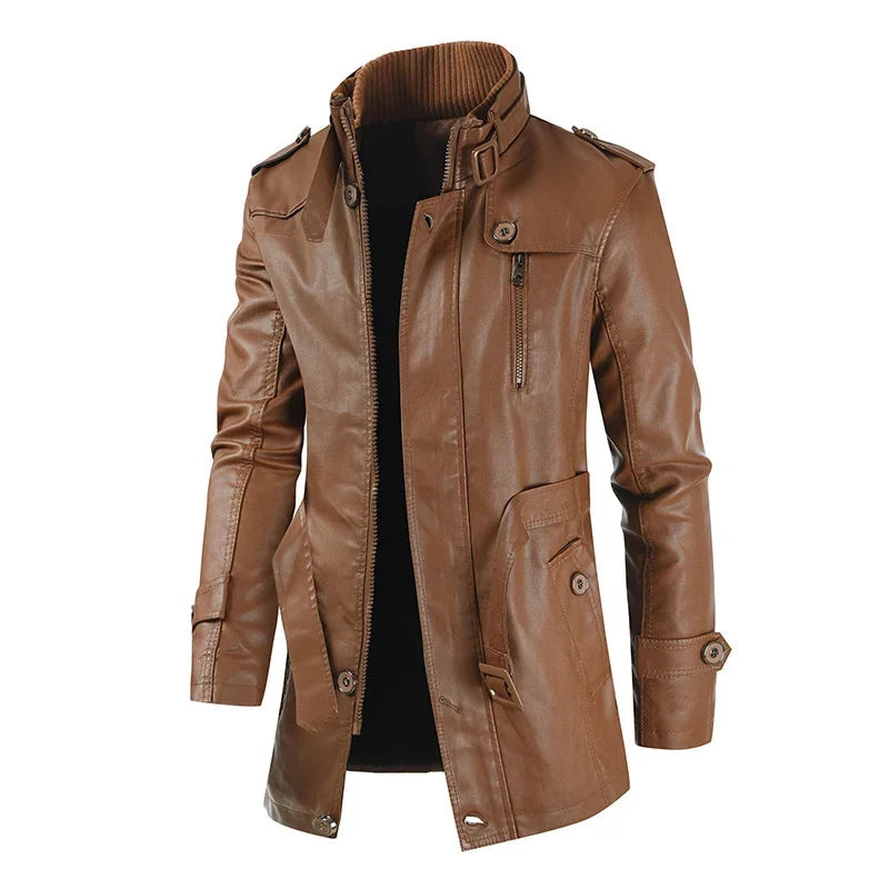LIAM™ | Elegant Long Leather Biker Jacket